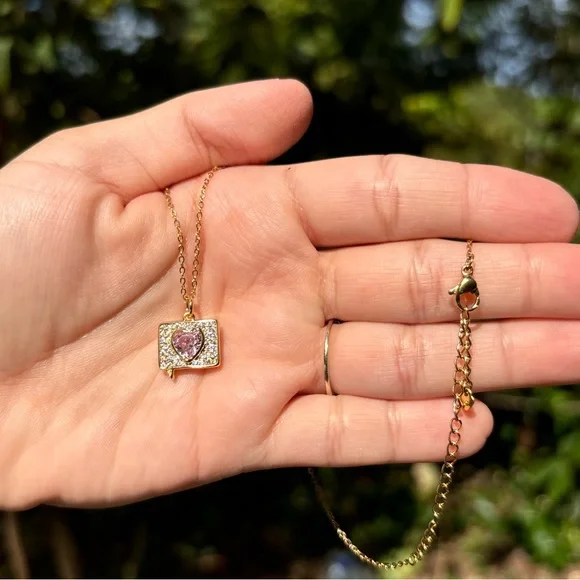 18K Gold Plated Like Heart Bubble Diamond Charm Necklace - Picture 9 of 9